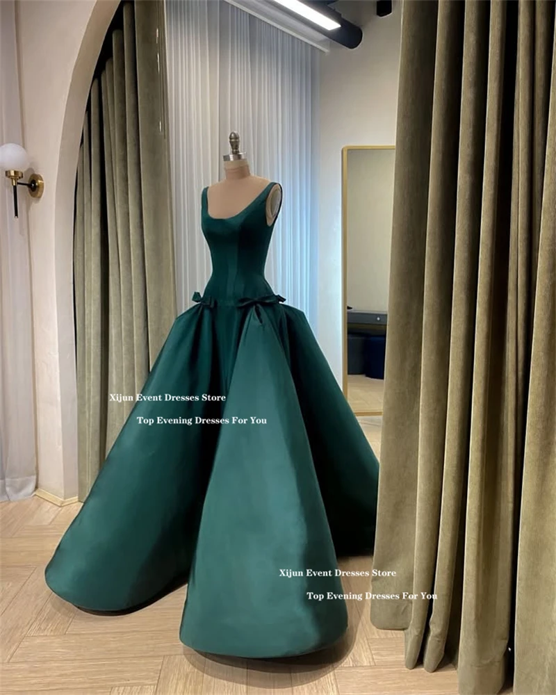 Xijun Green Luxury Satin Evening Dresses Sleeveless Bow Formal Long Prom Dresses Pleats Graduation Party Gowns 2025 Customized image 5