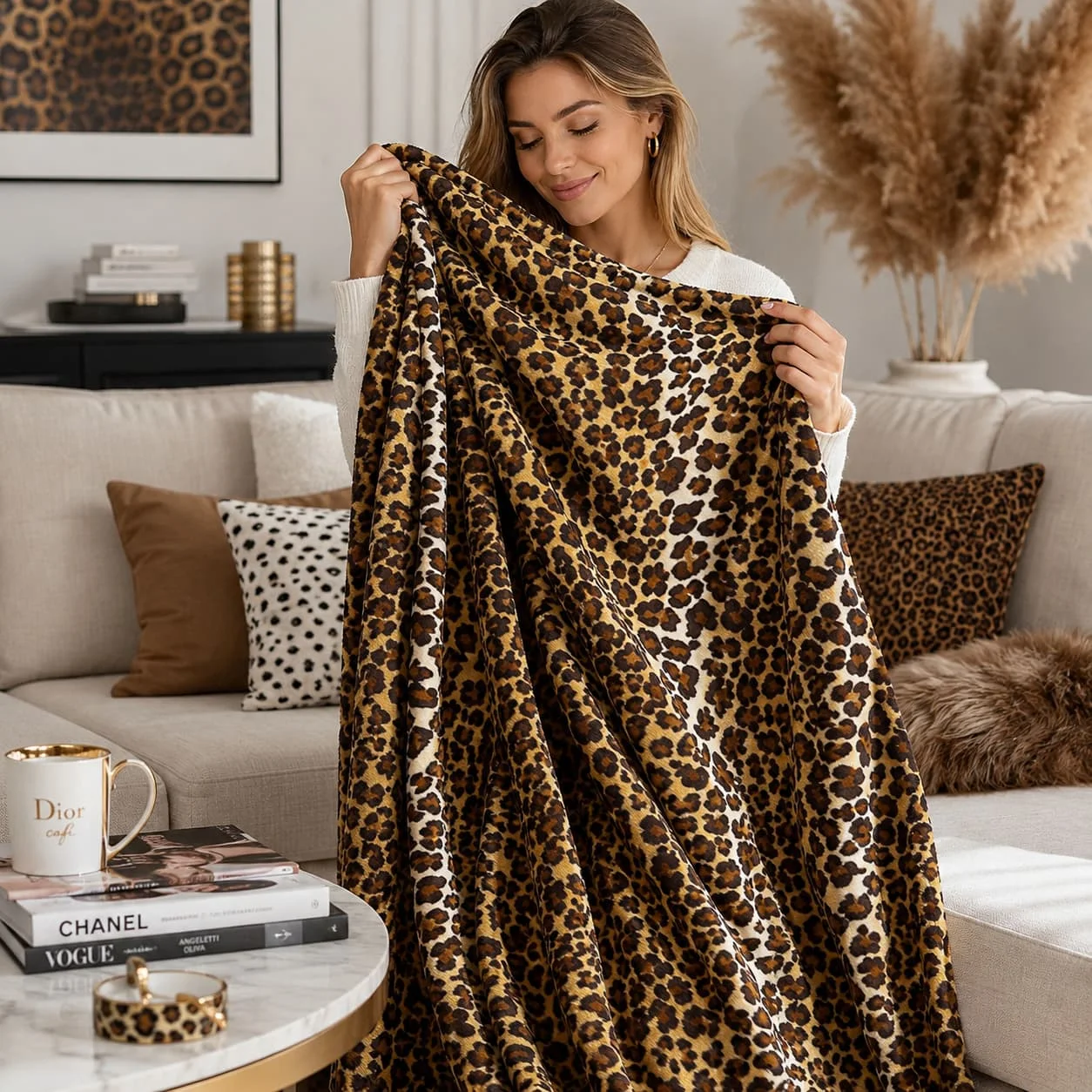 Edenleaf Leopard Print Blanket Fleece Throw for Bed Sofa Travel and Camping, Super Soft Cozy Fluffy Plush Cheetah Print Blanket for All Seasons 50