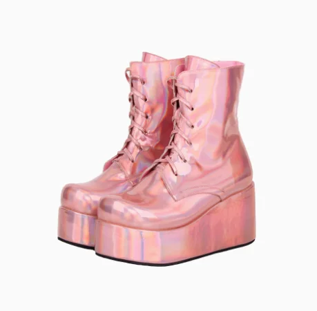 

Женские ботинки на платформе в стиле Лолиты с пряжкой ремня в стиле панк, женские ботинки на танкетке, высокие каблуки со шнуровкой, дизайн, большие размеры, обувь по индивидуальному заказу