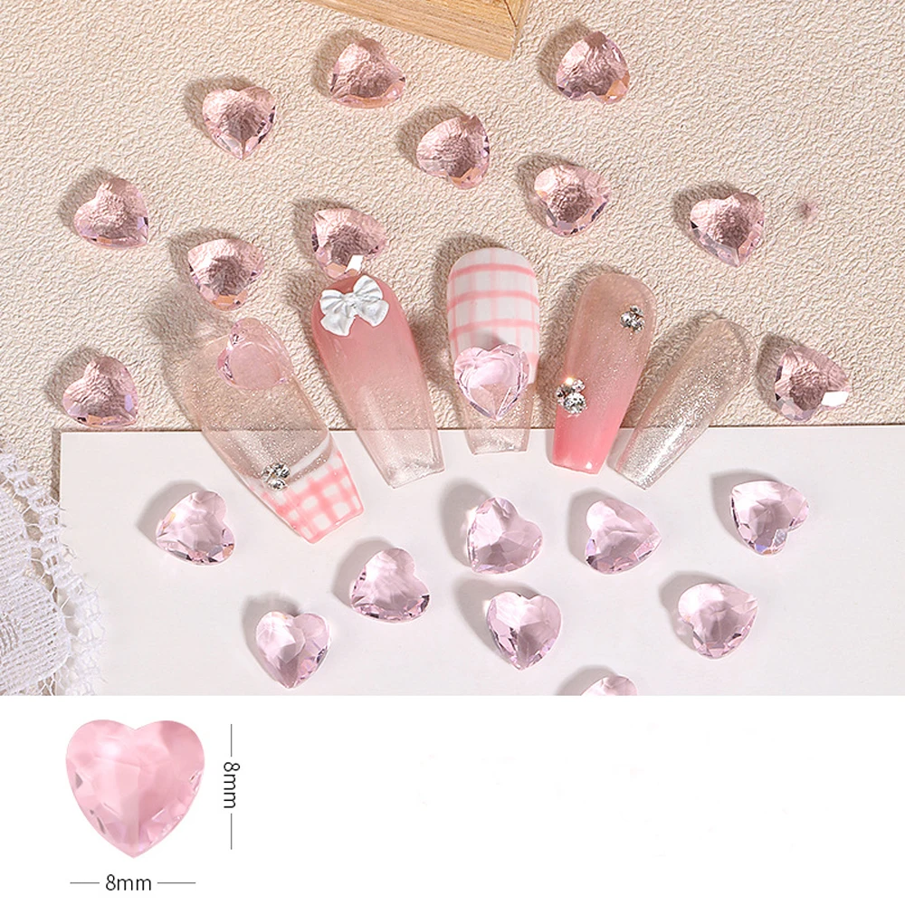 20Pcs Pink Heart Nail Art Charm 3D Dreamy Romantic Resin Transparent Crystal Heart Nail Ornament DIY Exquisite Nail Accessories