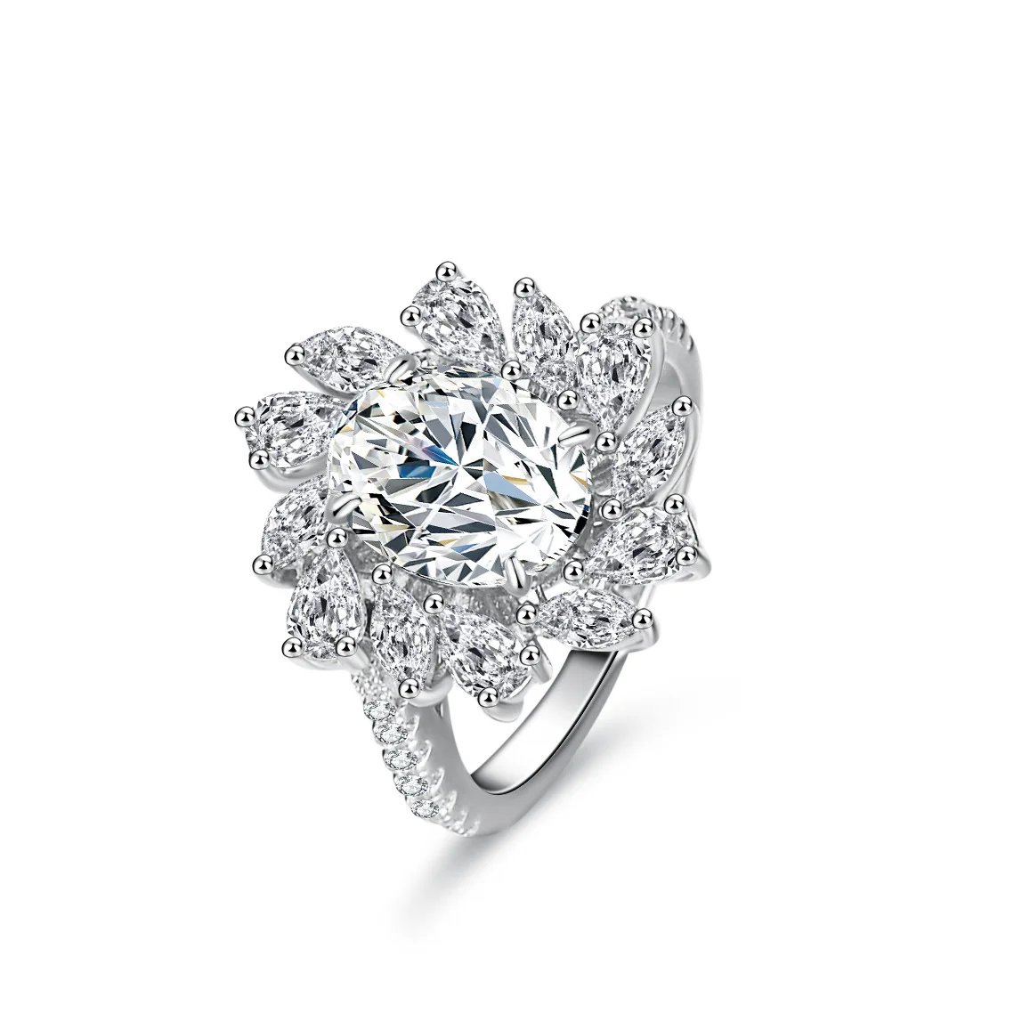 

Cynlo Jewelry Women's 2 Carat Unique Shape Moissanite Ring - PT950 Platinum Bold Setting, Fancy Design, Chic Accessory