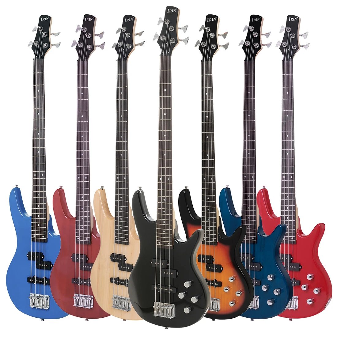 6pcs Cheap Wholesale Seven Colors to Choose From OEM 4 String 24 Fine Silk Wutong Wood Electric Bass Guitar
