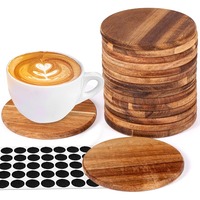 12 Wooden Coaster, 4 Inch Round Acacia Wooden Coaster Craft Non-Slip Silicone Dot DIY Painted Wood Carving Home Decoration