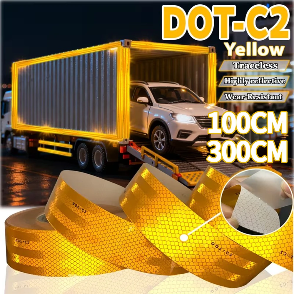 Reflector Sticker 300CM/100CM DOT-C2 Yellow Reflective Safety Tape Conspicuity Waterproof For Vehicles Trailers Boats Sign