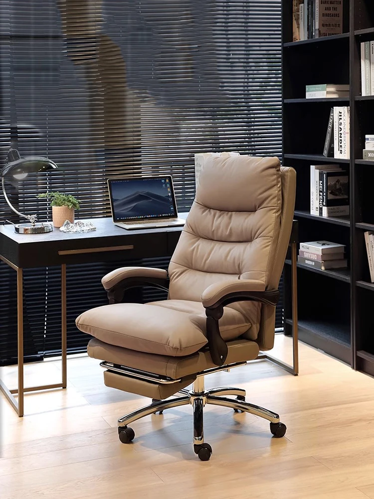 Leather Boss Chair Office Comfortable Sedentary Office Recliner Chair Home Study Single Chaises De Bureau Office Furniture