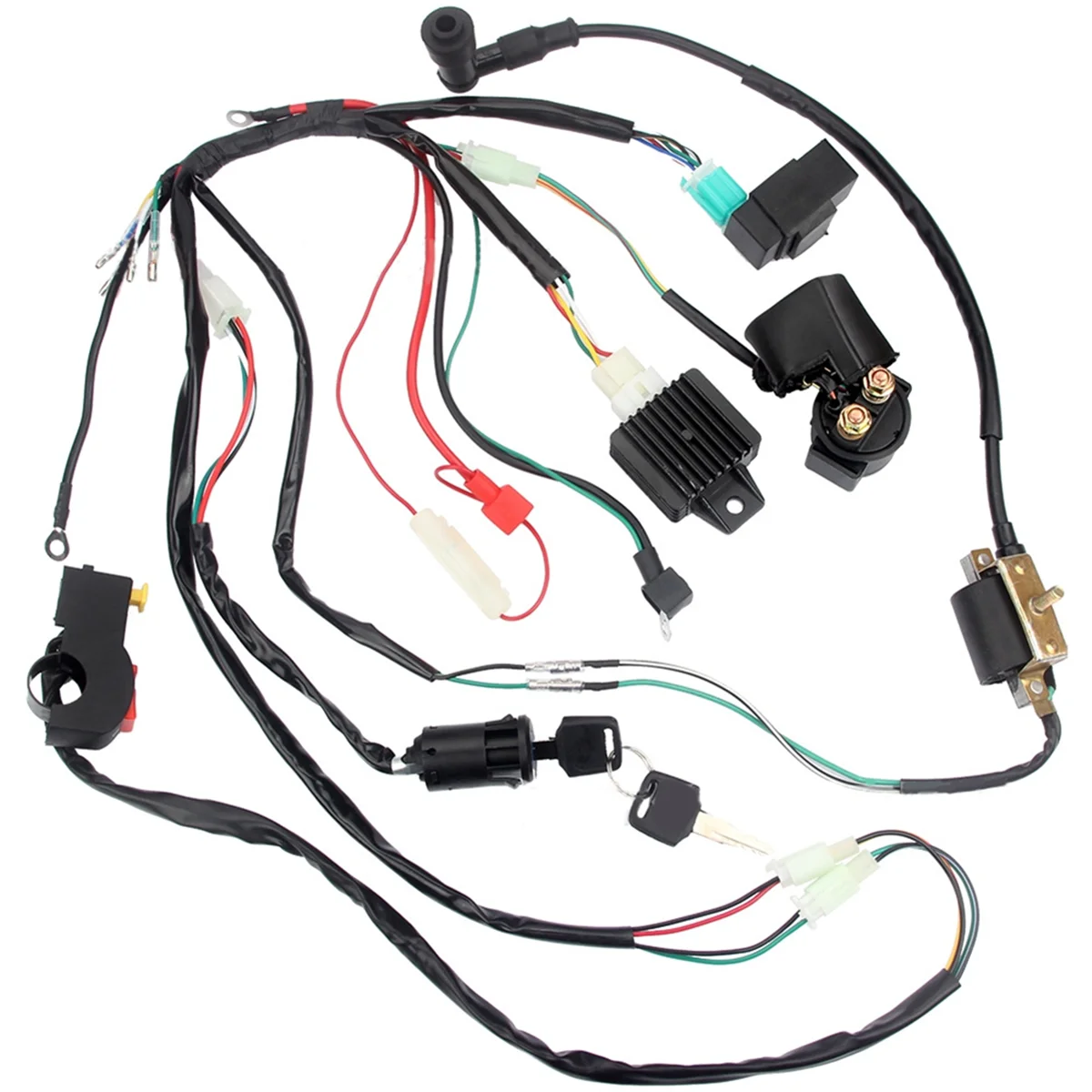 Wiring Harness CDI Ignition Coil Kit for 50cc 70cc 90cc 110cc ATV Electric Quad Vehicle, Full Vehicle Circuit Ignition