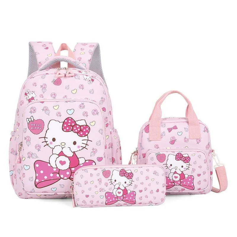 3 ピース/セットハローキティバックパック鉛筆ケースショルダーランチバッグクロミサンリオクロスボディスクールバッグメロディー屋外デイパックキッズバッグ