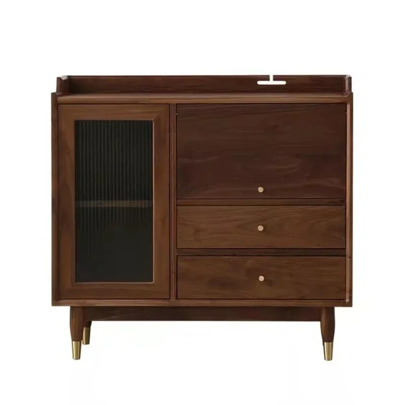 

Nordic all solid wood dining side cabinet solid wood modern simple black walnut dining side cabinet locker household tea cabinet