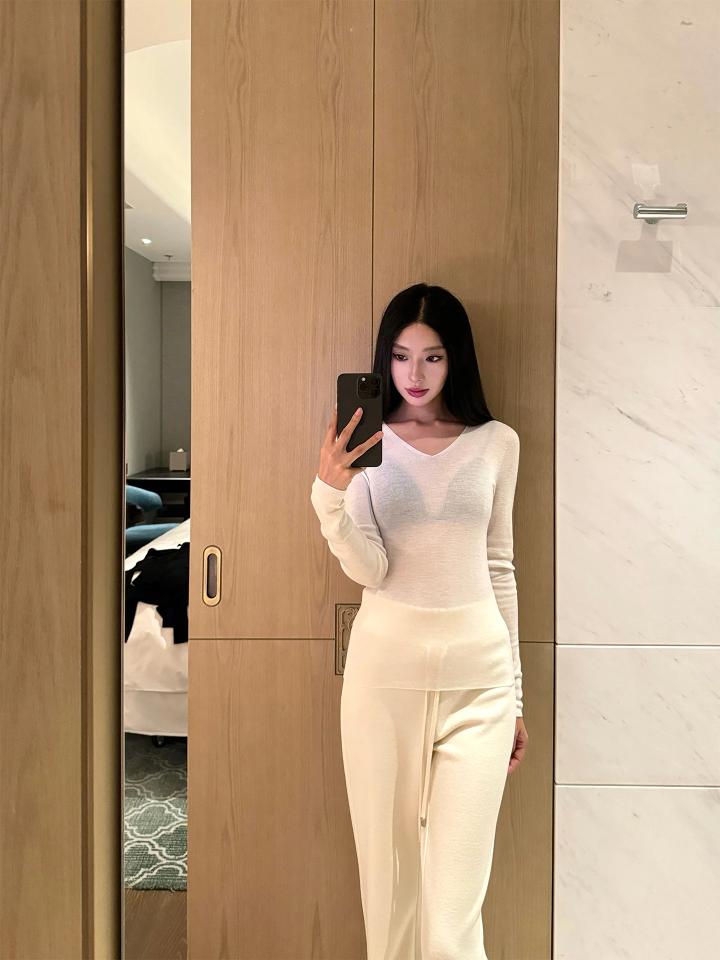 

Ele V-Ne Knitted Sweater Rosie Yangzi Wool Sl Slim Fit Basic Sle for Women Soft Cotton Long Sve Spring Wear