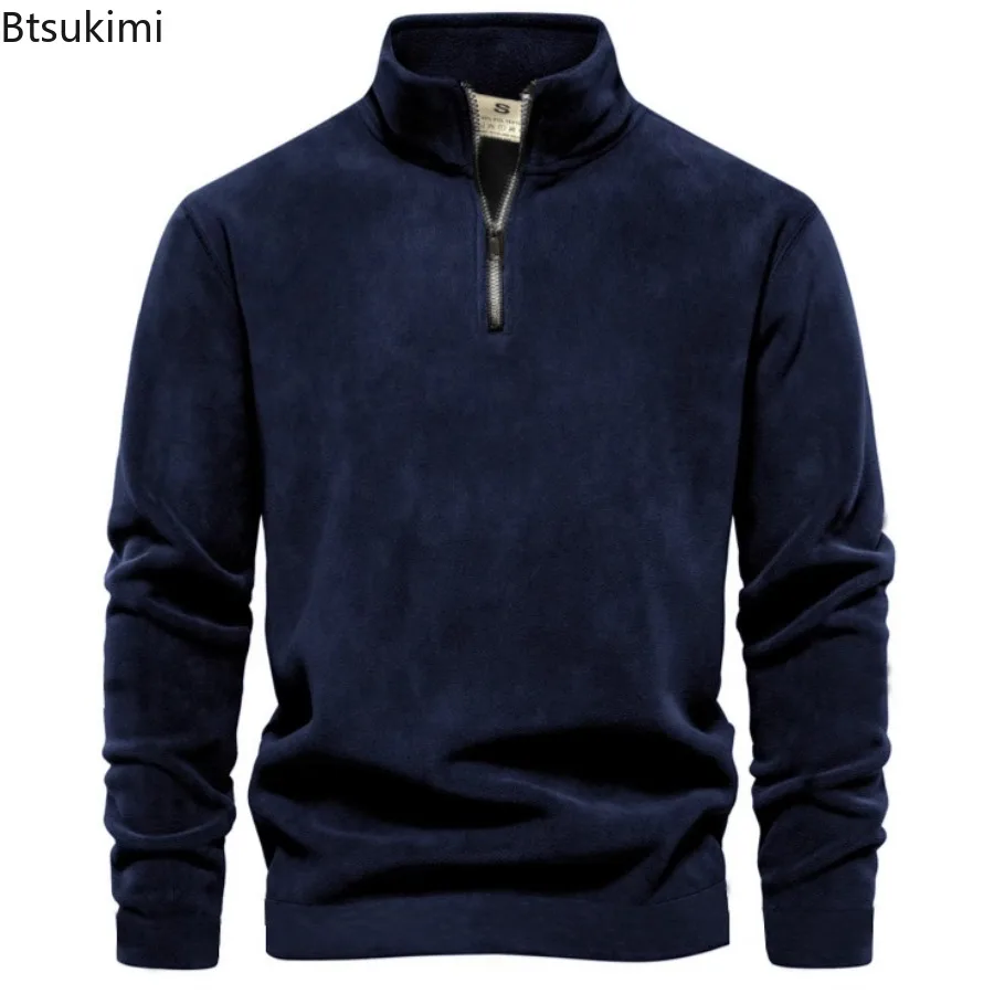 

Autumn Winter Men's Warm Pullover Hoodies Long Sleeve Casual Fleece Sweatshirts Fashion Zipper-up Stand Collar Tops Men Clothes