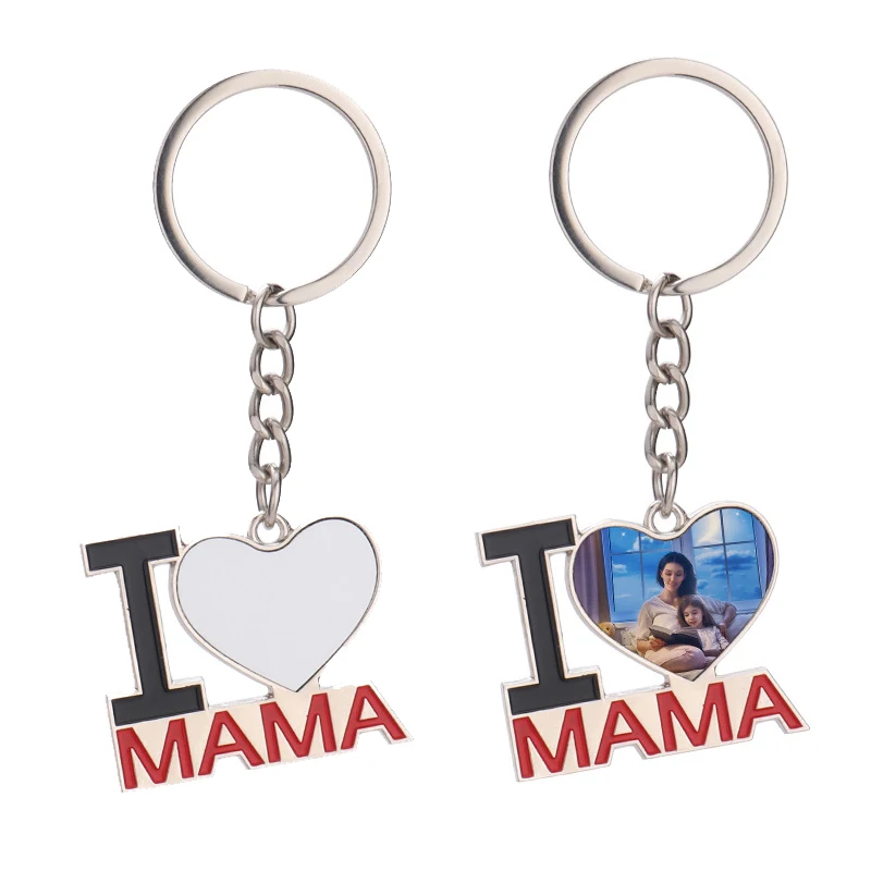 20pcs/Lot Mother's Day Gifts I LOVE MOM Sublimation Metal Keychain Blank for Custom printing