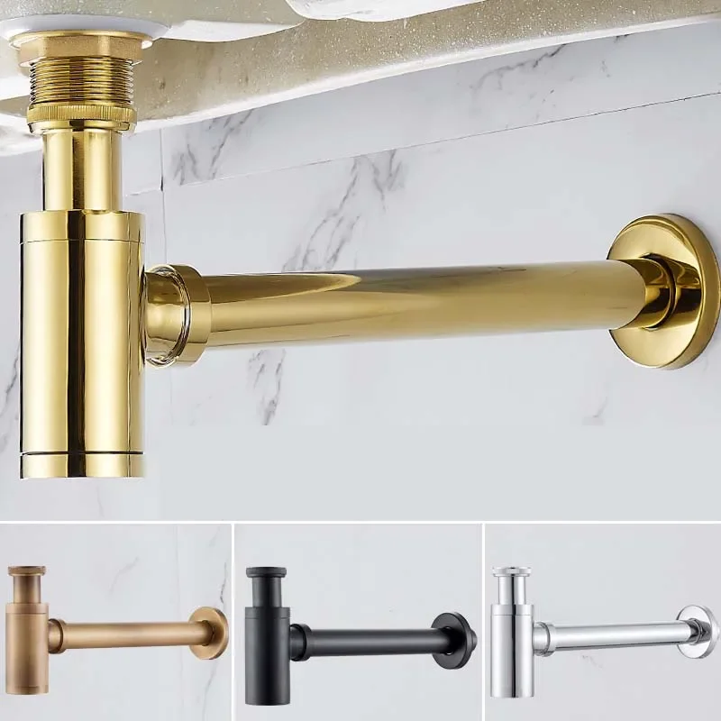 

Basin Drain Siphon Bathroom Sink Bottle Trap Modern Pop Up Filter Fixture Stopper Set Black Washbasin Hose Accessory Renovation