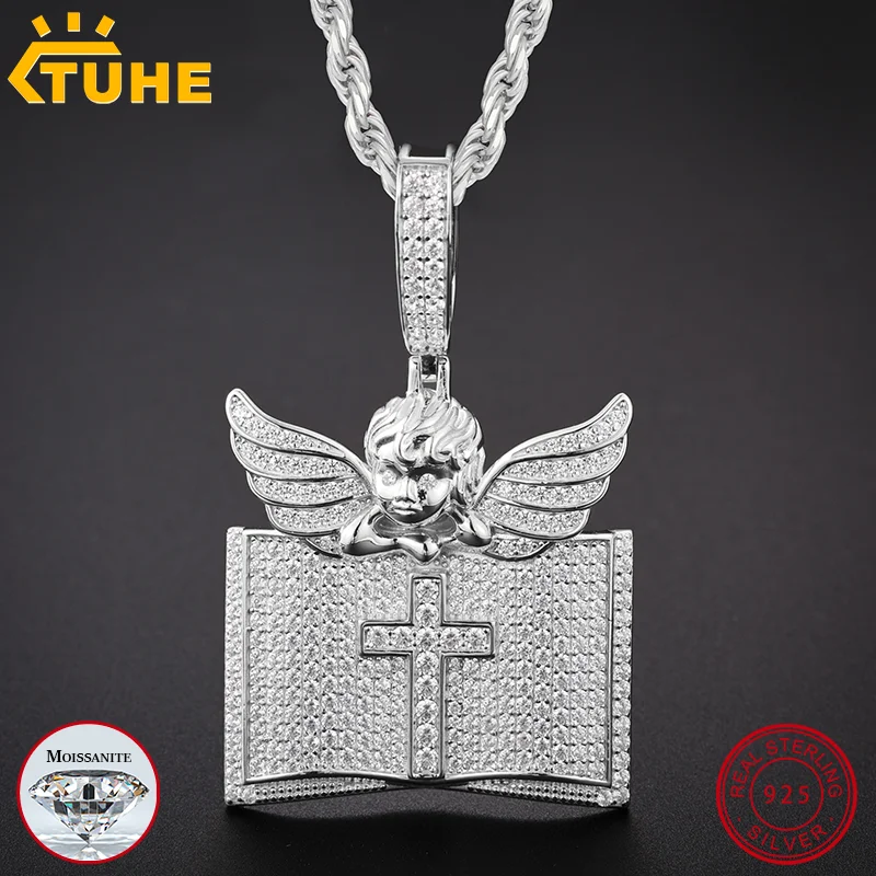 TUHE Unisex High Quality D VVS Moissanite Bible Pendant Iced Out Hang Hip Hop Pendant For Men Hip Hop Jewelry Gifts