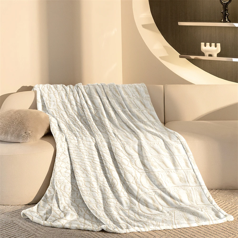 Cream Crocodile Skin Flannel Fleece Throw Blanket for Couch Sofa Lightweight Cozy Plush Blanket for Travel Office Nap