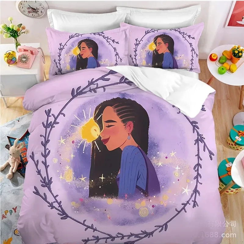 Disney Wish King Size Bedding Sets Anime Figure Asha Cosplay Cute Bed Quilt Covers Pillowcases Bedroom Duvet Cover Sets