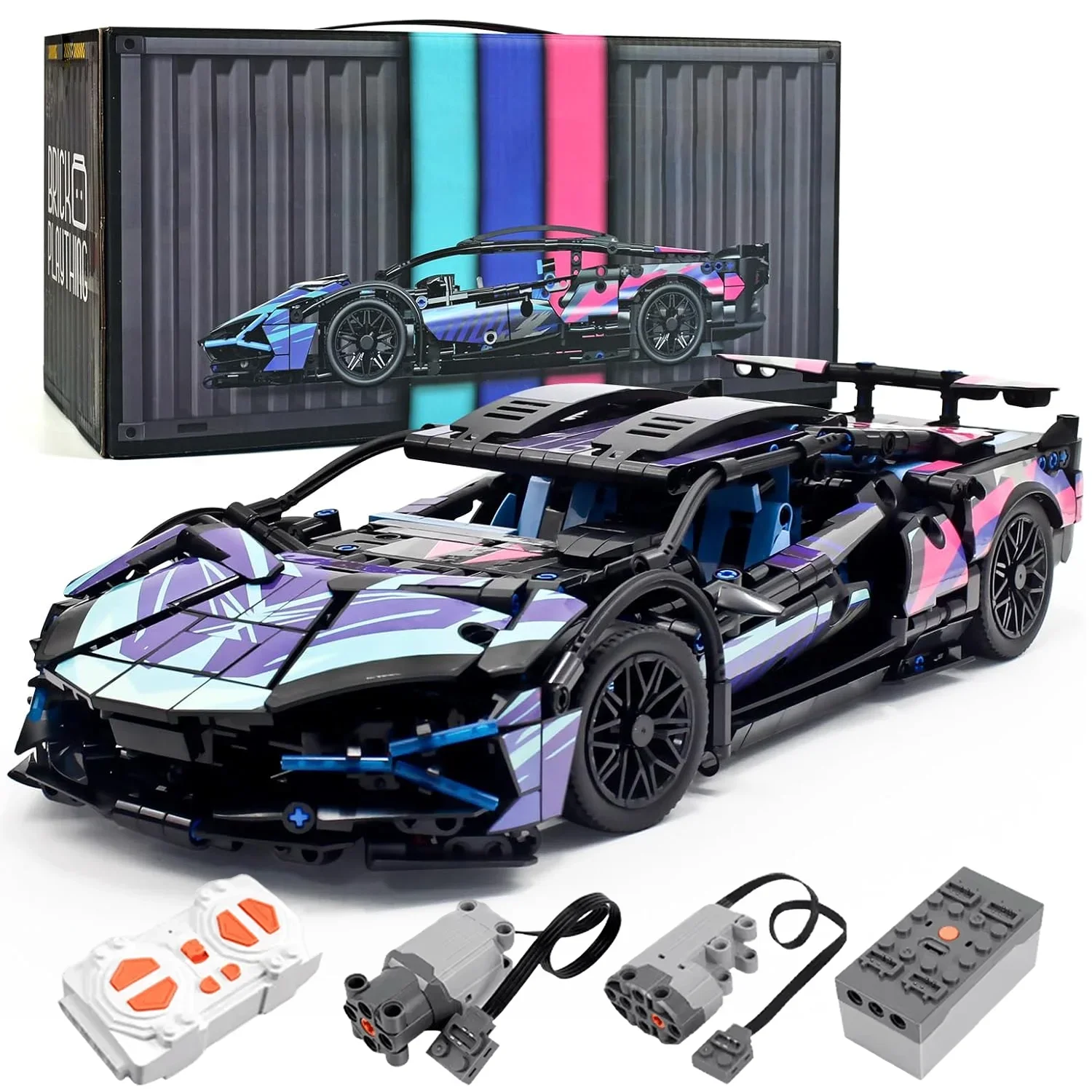 

Technical 1280PCS Race Car Building Blocks Remote Control Car Electric Motor Kit 1:14 Scale Sports Car Model Toy Gift Kid Adults