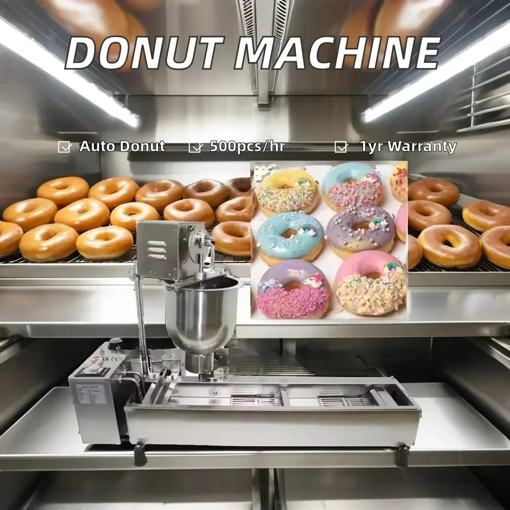 

Популярная коммерческая автоматическая мини-фритюрница для пончиков, используемая в пекарнях и ресторанах, для приготовления из муки, молока и кукурузы.