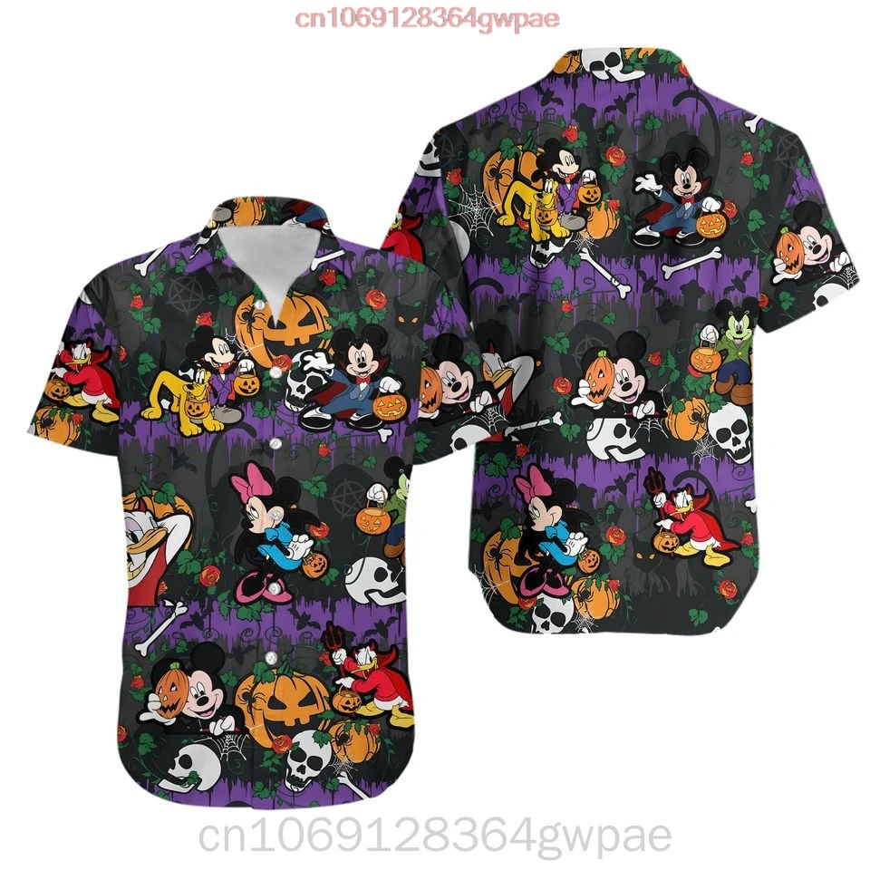 Mickey Minnie Donald Goofy Pluto Boo Happy Halloween Disney Hawaiian Shirt Men's Women's Beach Shirts Disney Aloha Shirt