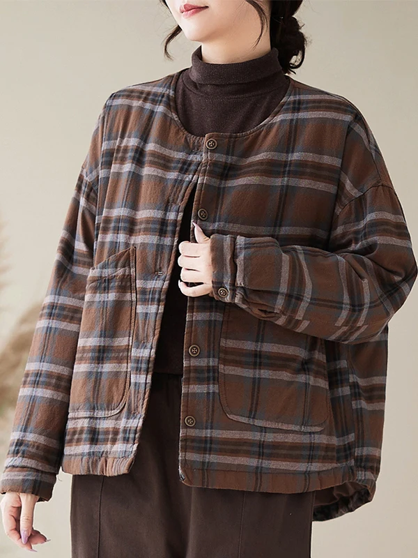 

Льняное хлопковое пальто в стиле ретро, женское зимнее пальто Thiened, теплый клетчатый дизайн, длинный воротник све, застежка на одной пуговице