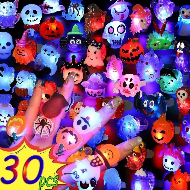 Halloween LED Flashing Light Ring Horror Pumpkin Ghost Spider Glow Finger Rings for Kids Trick Party Cosplay Supplies Party Gift
