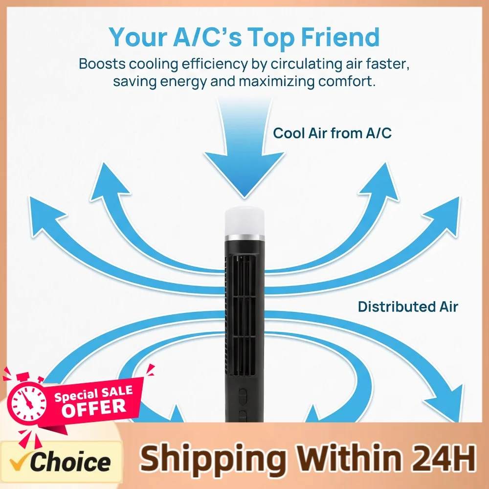 Portable Cooler Fan USB Powered Small Tower Fan with 2 Wind Speeds & Soft Night Light for Bedroom Indoor Office Home Use