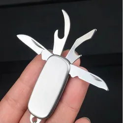 1pc 4-In-1 Stainless Steel Multifunctional Folding Tool Camping Outdoor Activities Mini Military Knife Key Buckle Tactics Picnic
