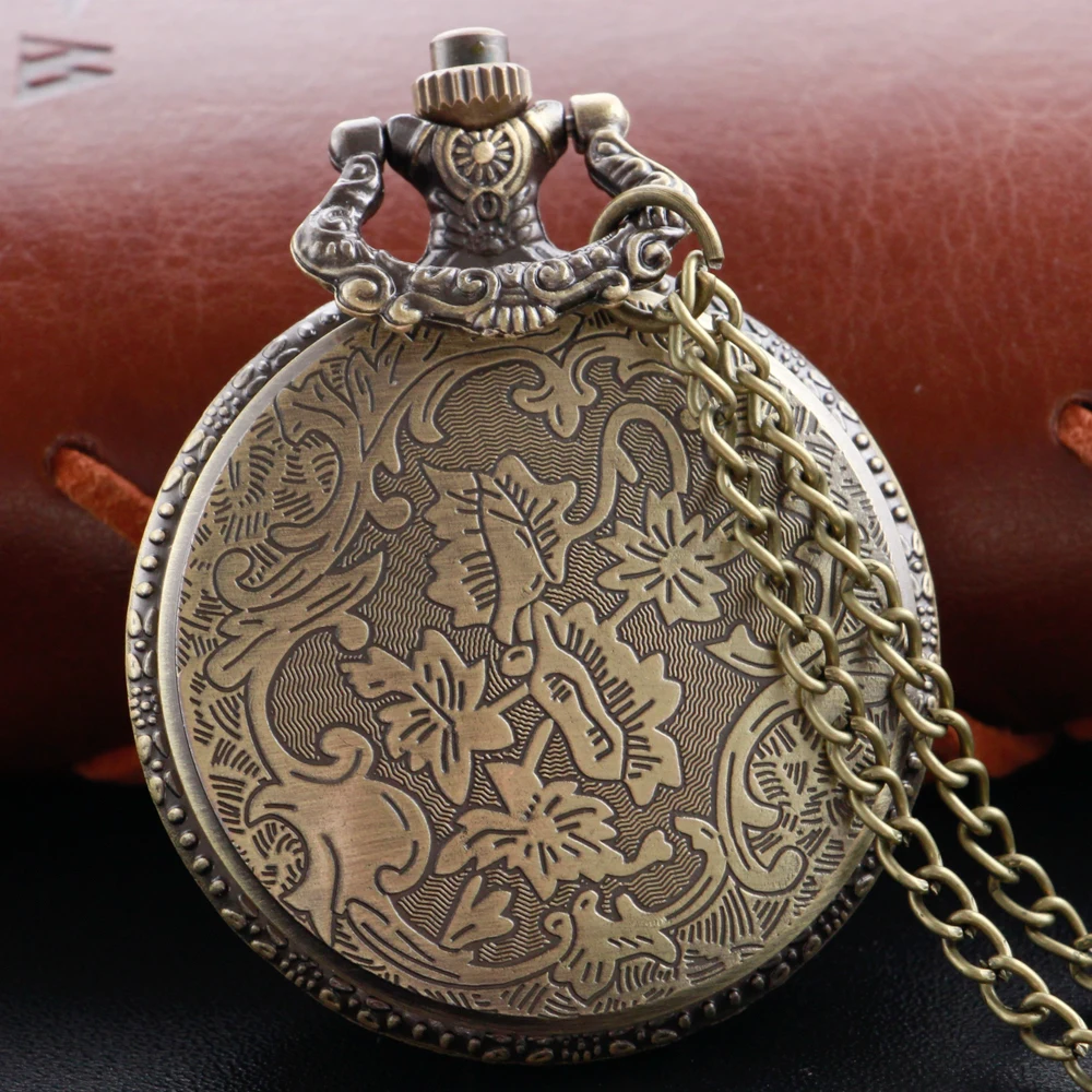 Bronze Moose Hound Embossed Arabic Digital Quartz Pocket Watch Necklace Pendant Clock Fob Chain Men's and Women's Cf1027