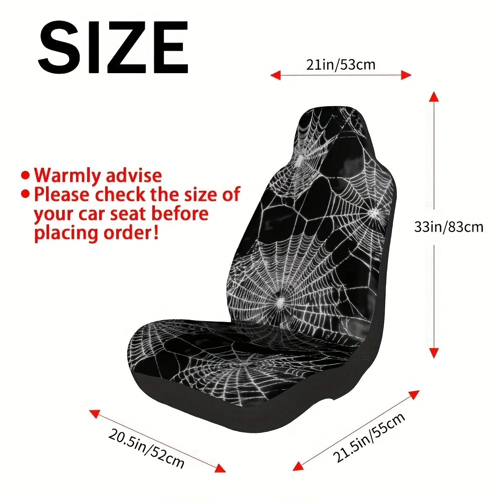 Set Of 2, Universal Car Seat Covers With A Spiderweb Design, Made From Washable Fabric, Enhances The Style And Character Of Both