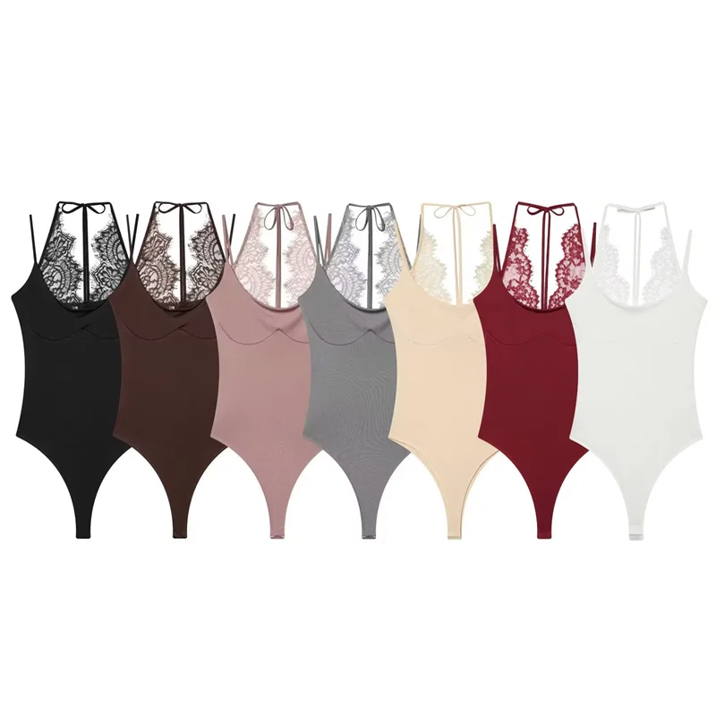 Nouvelle combinaison moulante sexy pour femme 2026, camisole sans manches dos nu avec dentelle tendance, nouvelle robe décontractée, vêtements pour femme