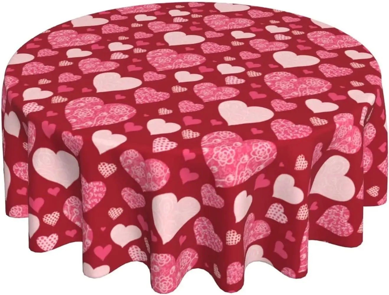 

Valentine's Day Round Tablecloth 60 Inch Love Heart Table Cloth Water Resistant Washable Polyester Table Cover for Party Decor