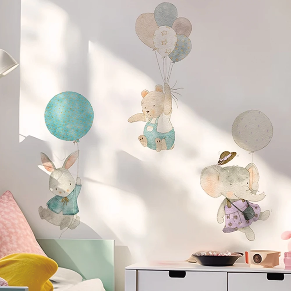 Cute Balloon Bear Bunny Cartoon Animals  Nursery Wall Sticke