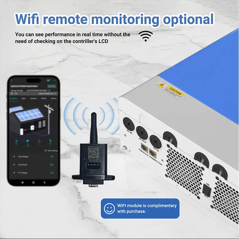 6.2KW 48V Off-Grid Solar Inverter 12 Units Parallel Pure Sine Wave Built-in MPPT 120A & WiFi 500V PV Input for PV System