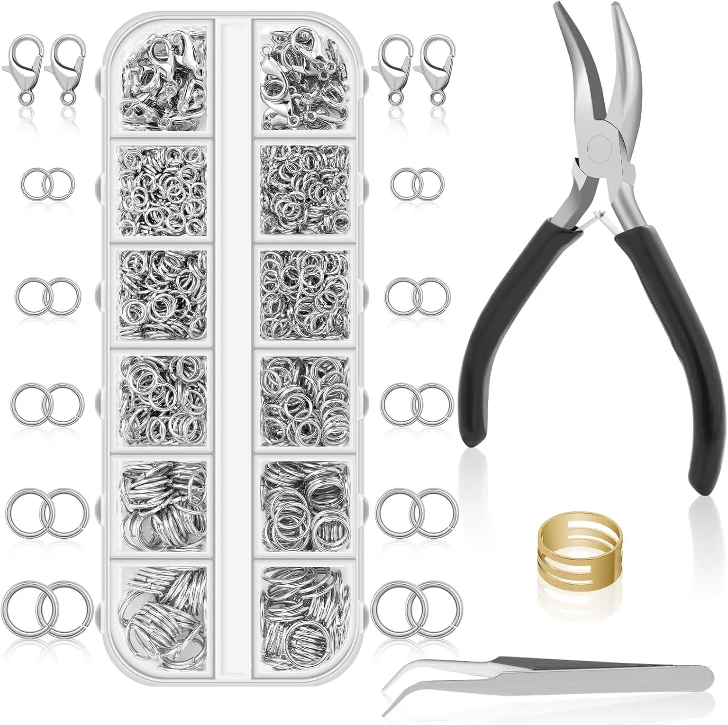 

1200PCS Jump Rings and Clasps with Pliers for Jewelry Making and Necklace Repair Silver