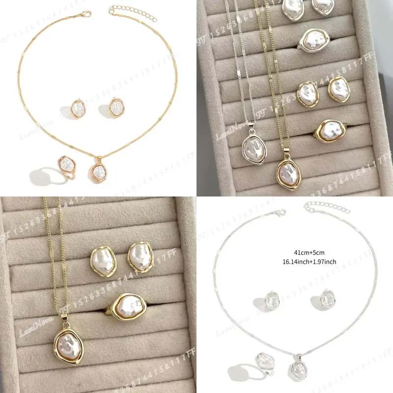 8pcs French Vintage Baroque Necklace and Earrings Set for Women Plated Faux Jewelry Light Luxury Elegant Daily Wear Party