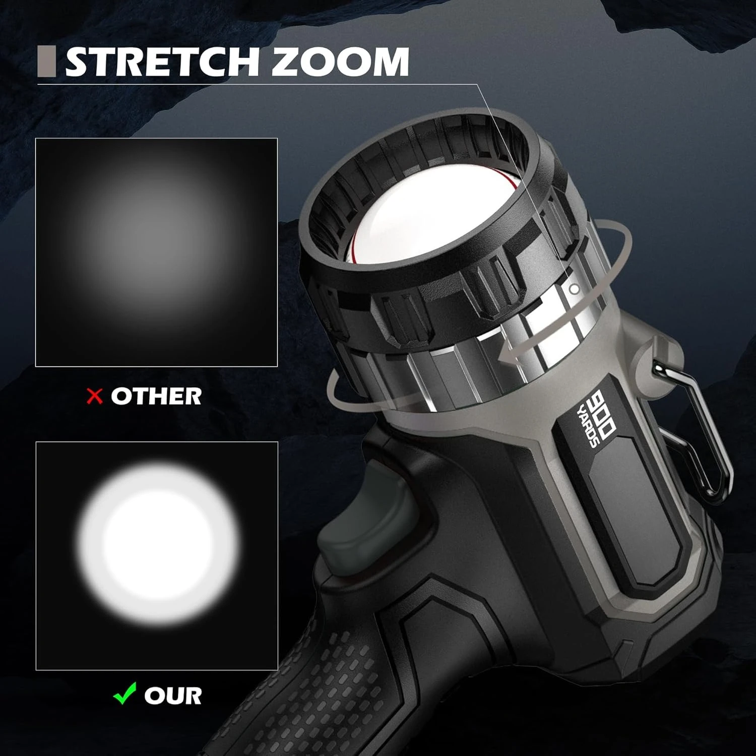 

Compact Rechargeable Spotlight with Adjustable Focus, 1400 Lumens Handheld Spotlight with Stand, 823m Range