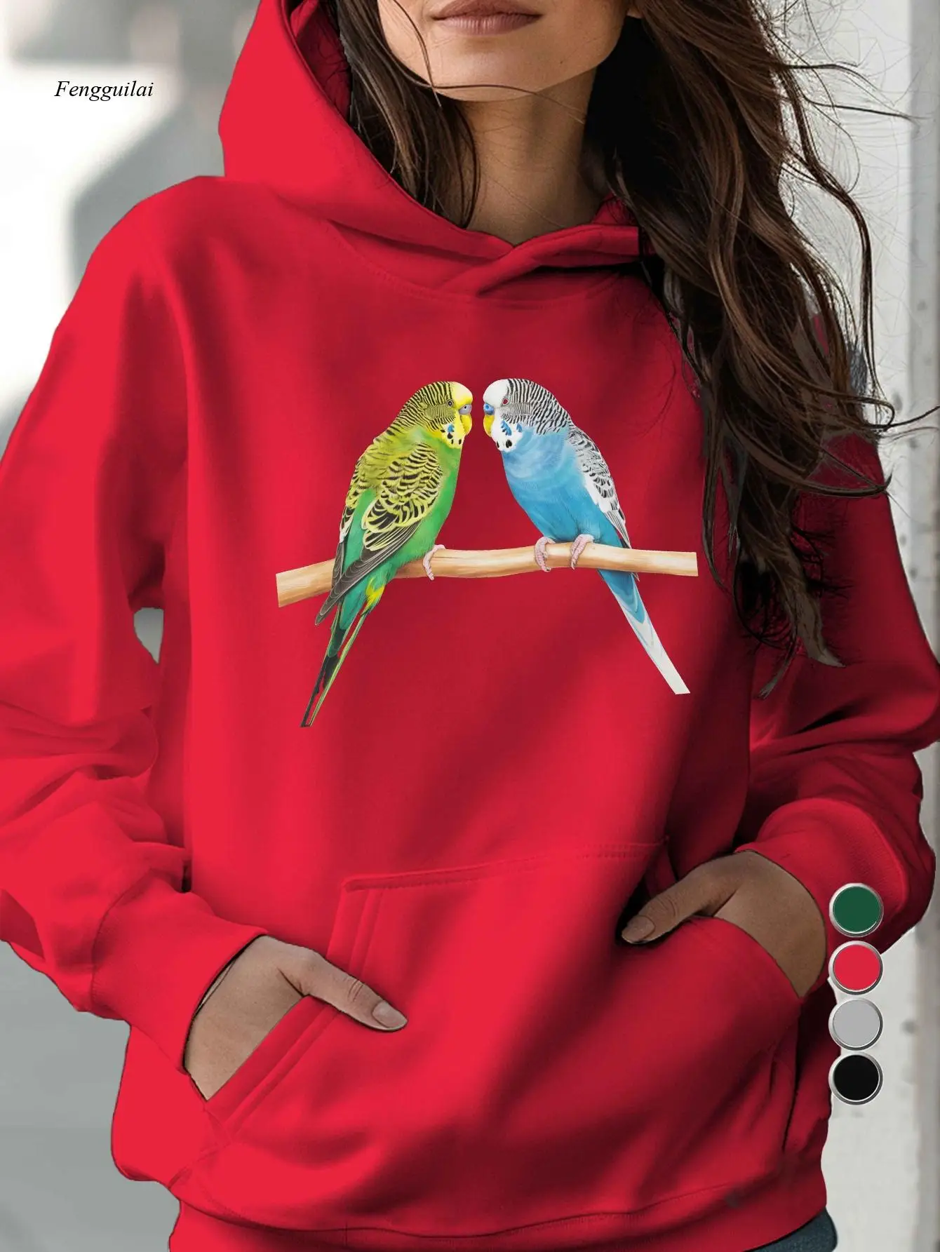 

Повседневная толстовка с ярким принтом попугая — уютный полиэстер, карман-кенгуру, длинный рукав, можно стирать в машине