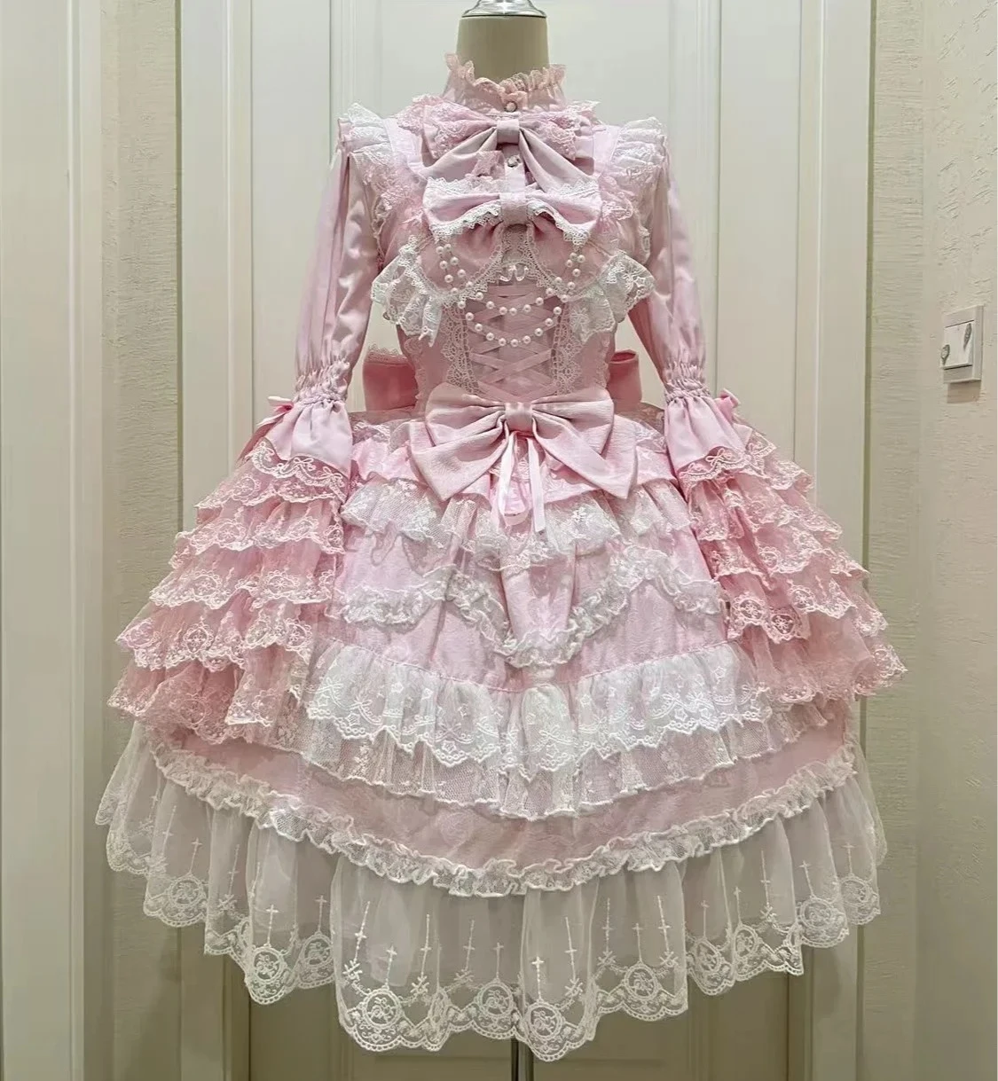 オリジナルロリータドレスケープセット新作春秋スウィートガールレースプリンセス Jsk ケーキドレス妖精サスペンダードレスシャツ衣装