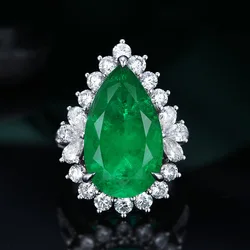 Luxury Water Drop Lab Emerald Sapphire Open Ring Exquisite Silver 925 Banquet Finger Rings Valentine's Day Gifts