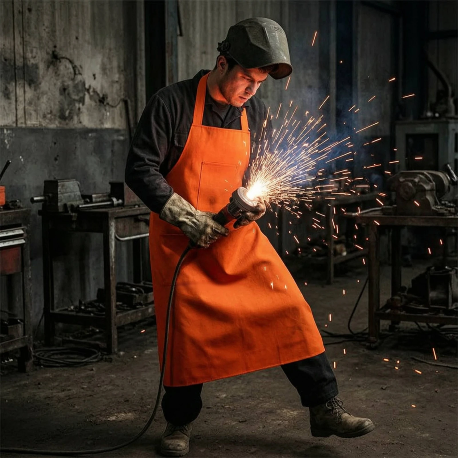Metalworking Apron with Pocket Flame-Retardant Tool Apron with Pockets Full-Coverage Heat-Resistant for Welders, Metalwork