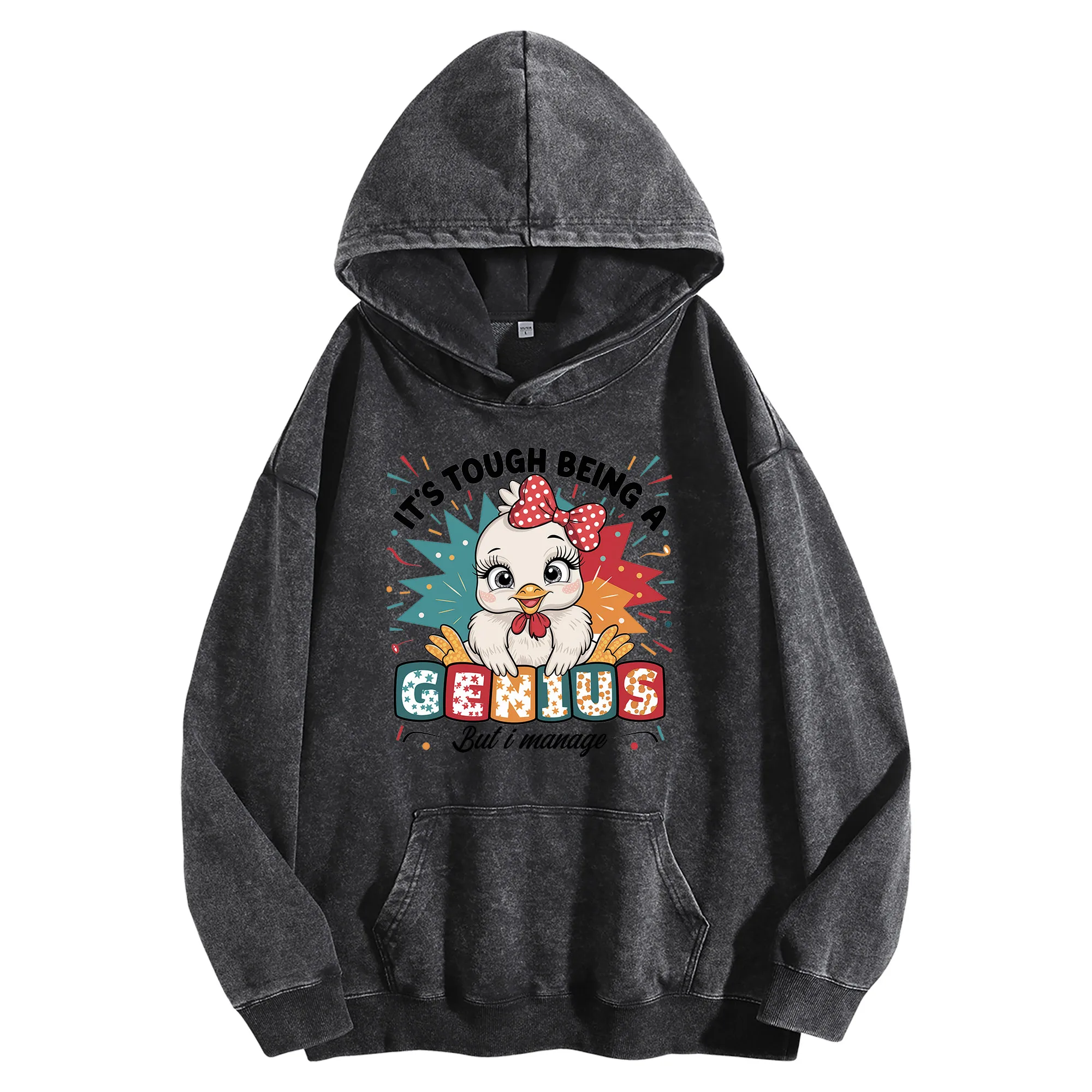 

Винтажная стираная толстовка с рисунком Genius 400G, унисекс, уличная одежда большого размера, пуловер, подарок на Рождество и Новый год