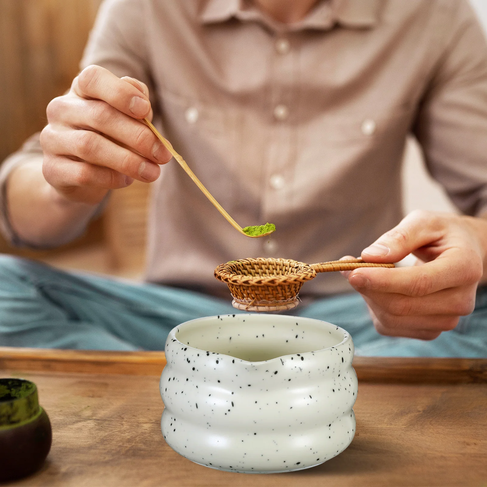 

1Set Japanese Matcha Tea Set Traditional Ceramic Bowl Whisk Holder Elegant Tea Preparation Kit Matcha Cups Large Teacup