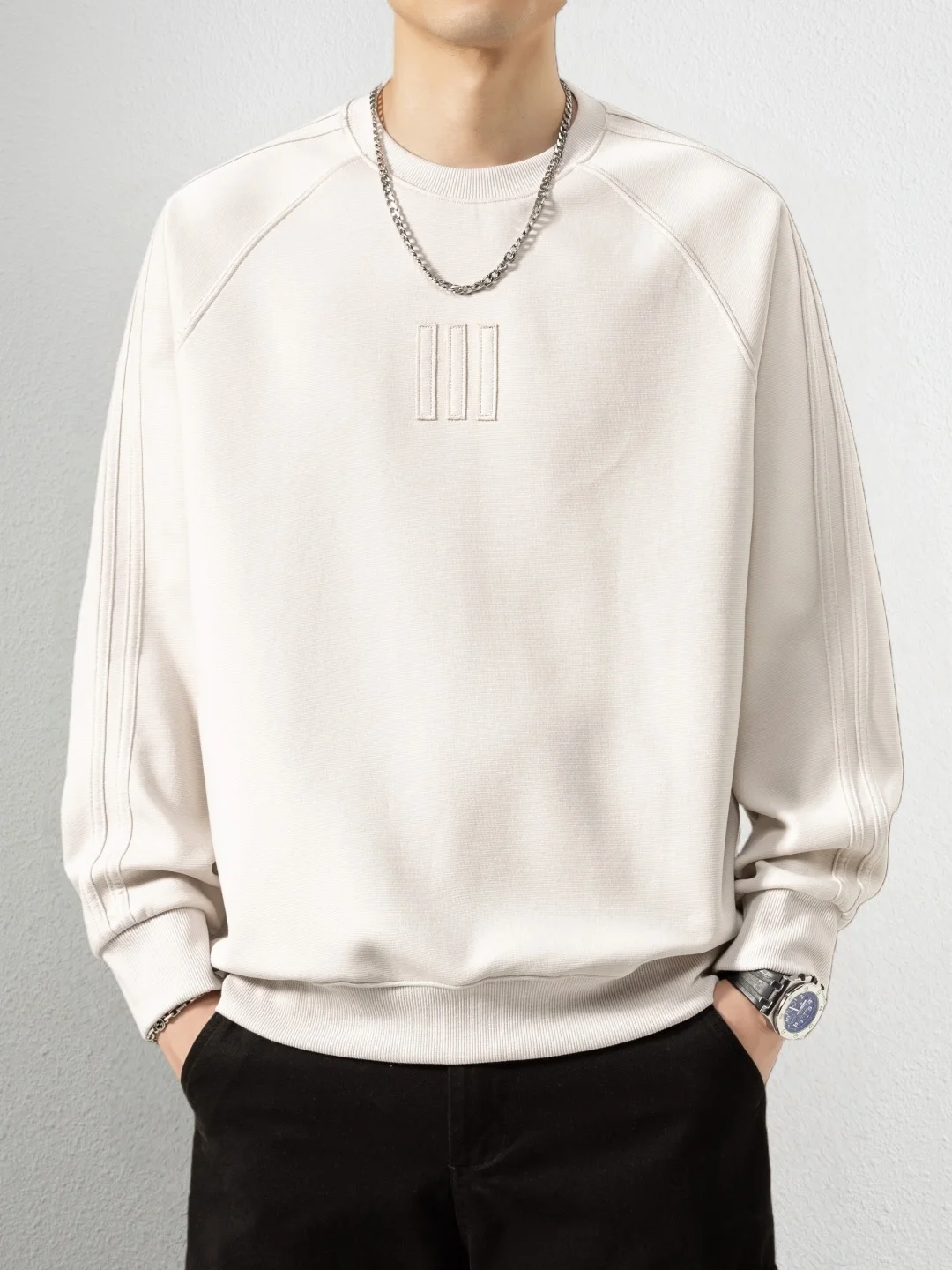 

Casual Loose Long Sve round Ne Sweatirt Men's Spring New Sle Faionable T-irt Comfortable Knitted Cotton Polyeste...