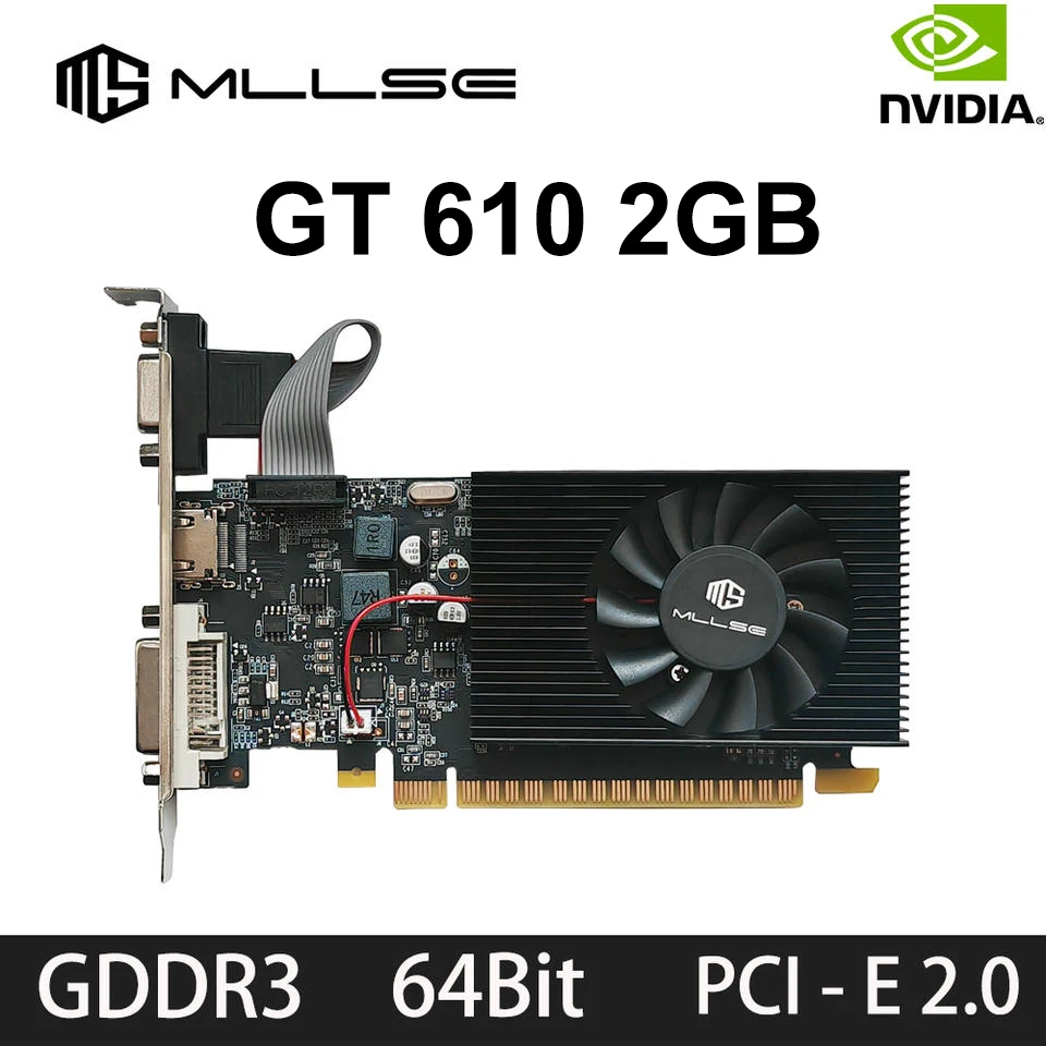 

MLLSE GeForce GT 610 2GB Graphics Card GDDR3 64 bit DVI VGA HD PCIe 2.0 x16 Desktop Computer Gaming GPU Placa De Video Card