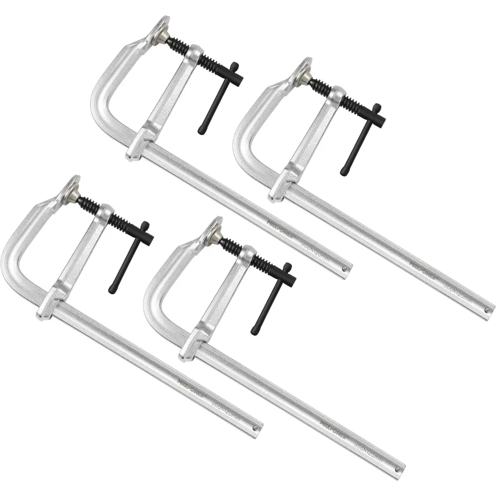 Heavy Duty F Clamp 12-Inch x 4-3/4-Inch Throat (300 x 120mm Throat), Pack of 4