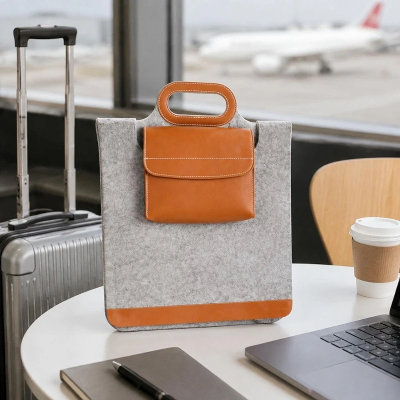 Laptop Sleeve and Fold-Out Desk Pad with Up to 15W Wireless Charging, Mouse Area, Front Pocket, and Carry Handle D2RC