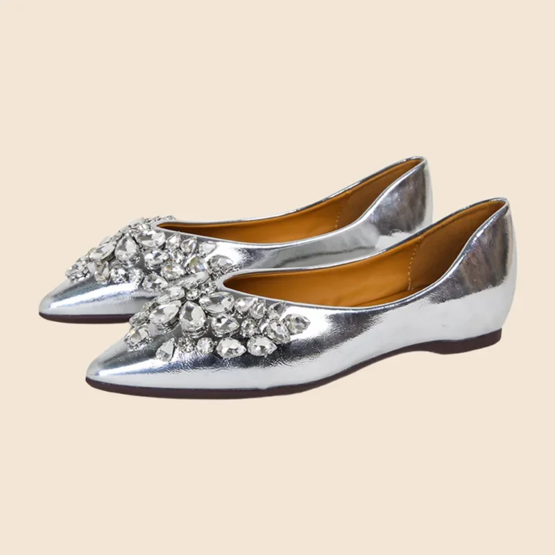 Soft Sole Pointed Flat Shoes Large Size Closed Toe One Pedal Rhinestone Shallow Pan Light Weight Fashion Trend