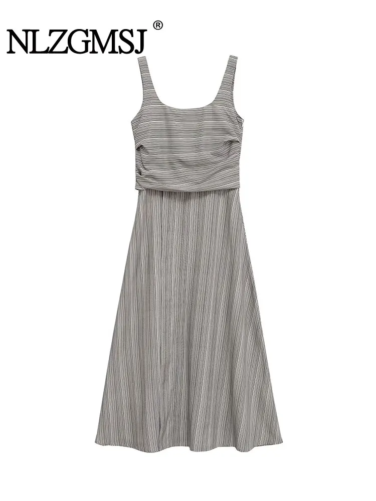 2025 Abito estivo casual chic da donna Abito lungo con volant a righe Abito lungo da festa di nuova moda