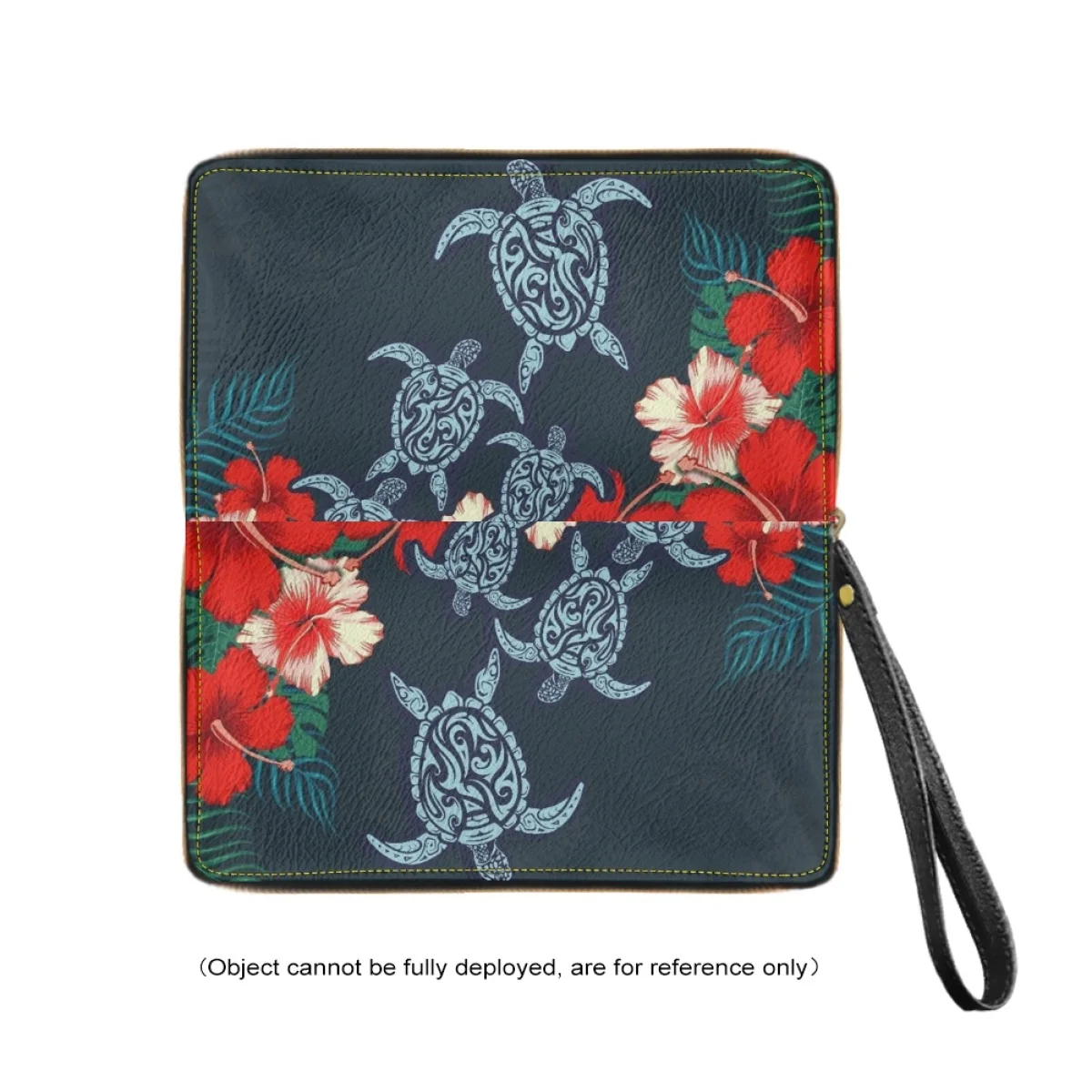 Porte-monnaie imprimé fleur d'hibiscus tortue pour femme, bracelet en cuir PU, commpiedmont, porte-cartes de visite, portefeuille de voyage