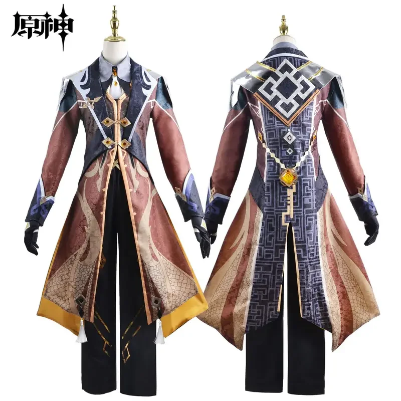 Anime Game Genshin Impact Liyue Zhongli Cosplay Archon Full Set Gloves Wig for Men Outfits Halloween Costume Comic Con Party