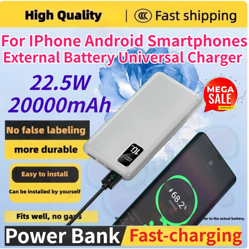 20000mAh 22.5W Portable Power Bank Super Fast Charging External Battery Universal Charger for IPhone Android Smartphones